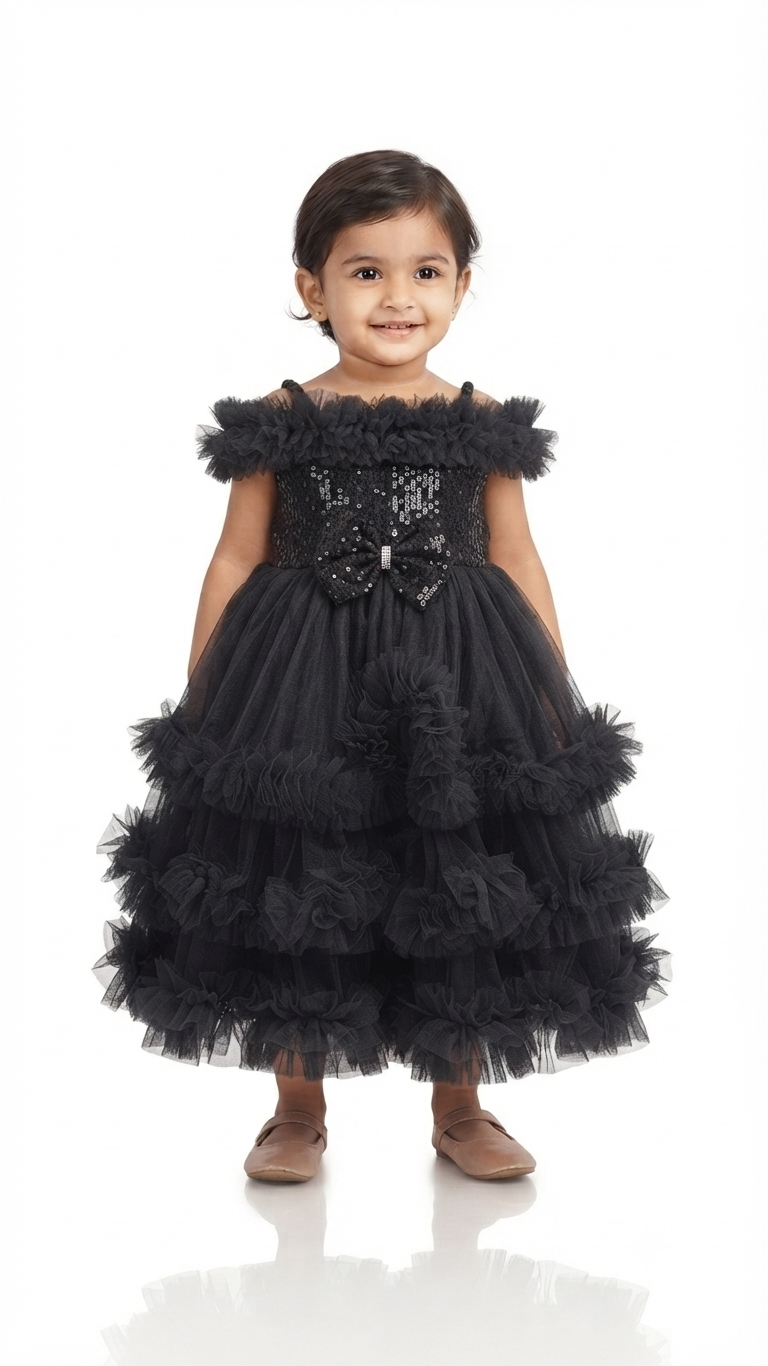 Midnight Glamour Sequin & Ruffled Tulle Party Frock for Toddler