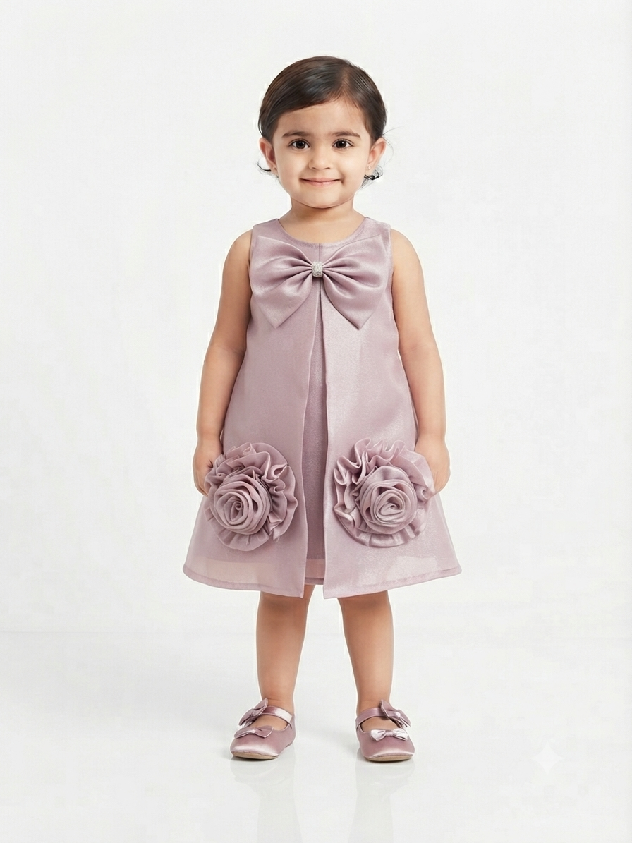 Mauve Crystal-Bow & Double-Rosette Party Frock
