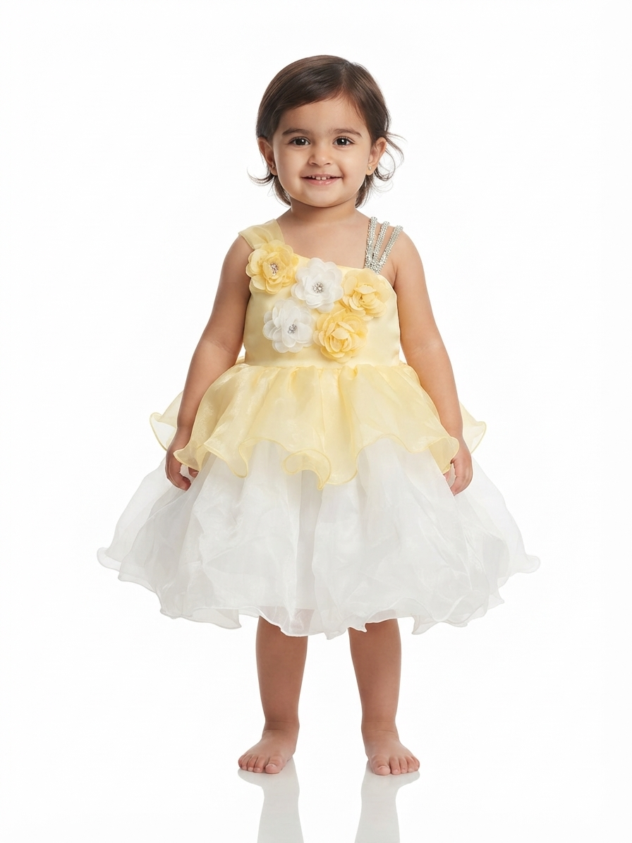 Sunny Blossom Floral & Organza Party Frock for Toddler Girls