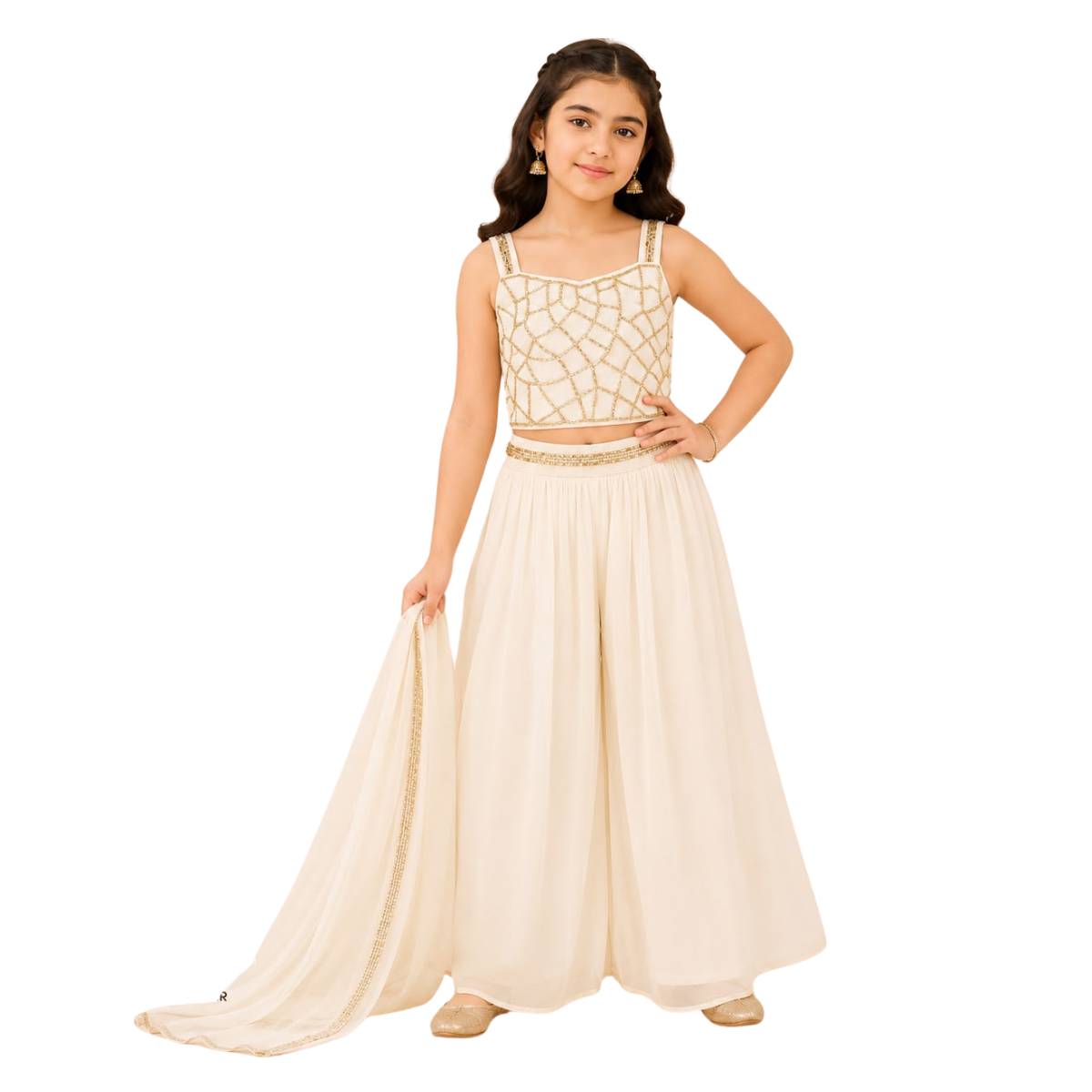 Kidstown Girls cream Embellished Palazzo Set