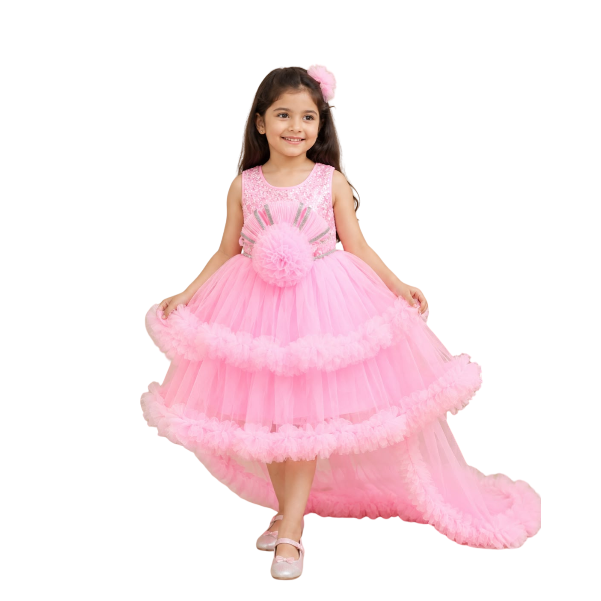 Kidstown Girls Party Wear Trail Dress with Hairband