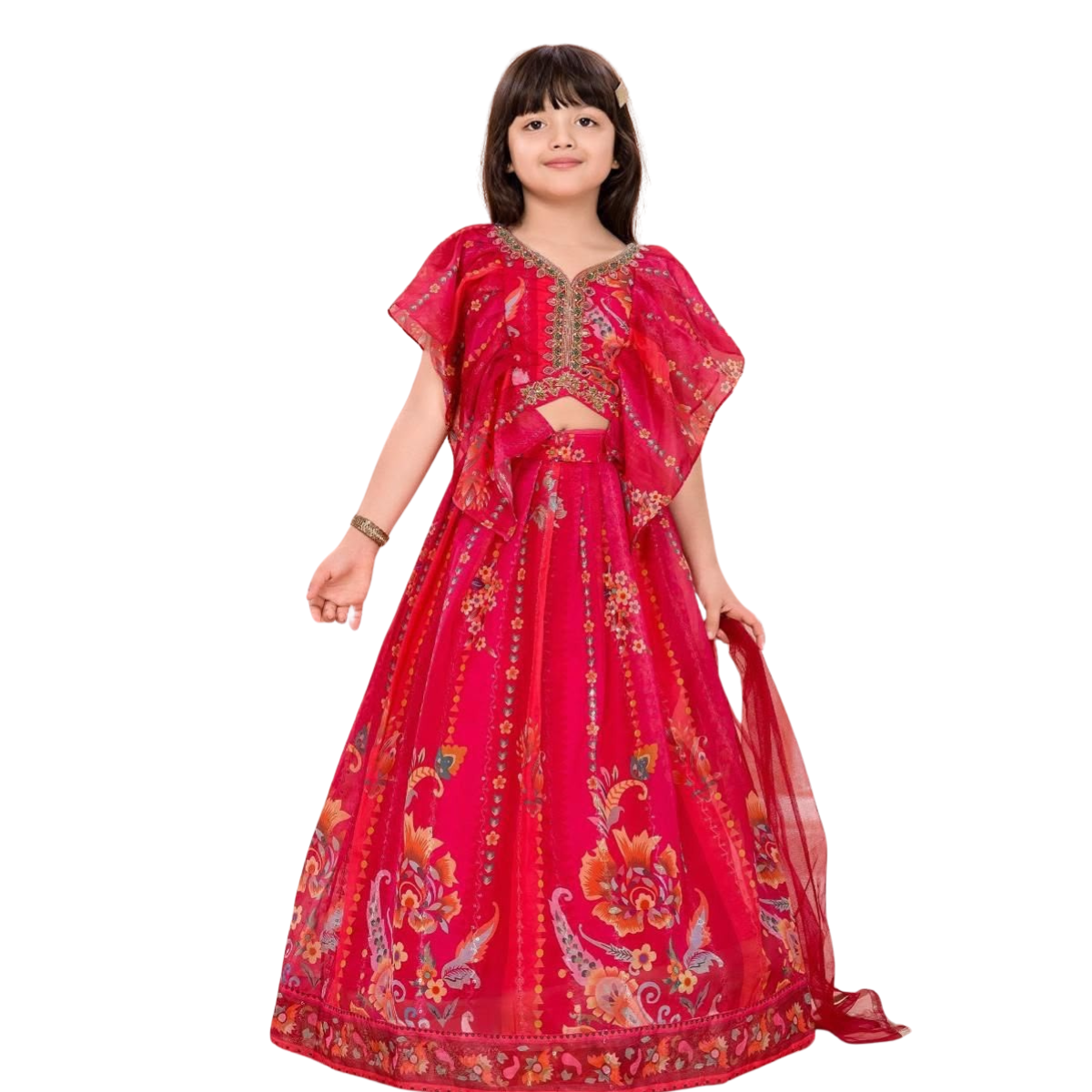 Kidstown Girls Pink Floral Printed Lehenga Choli Set