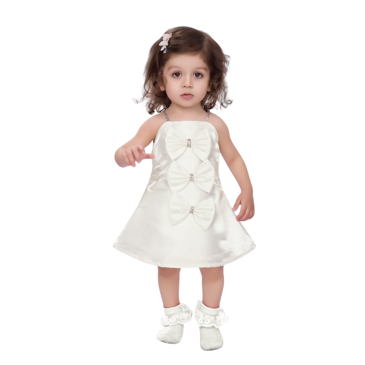 Kidstown Newborn White Party Wear Frock Set with Booties & Hairband