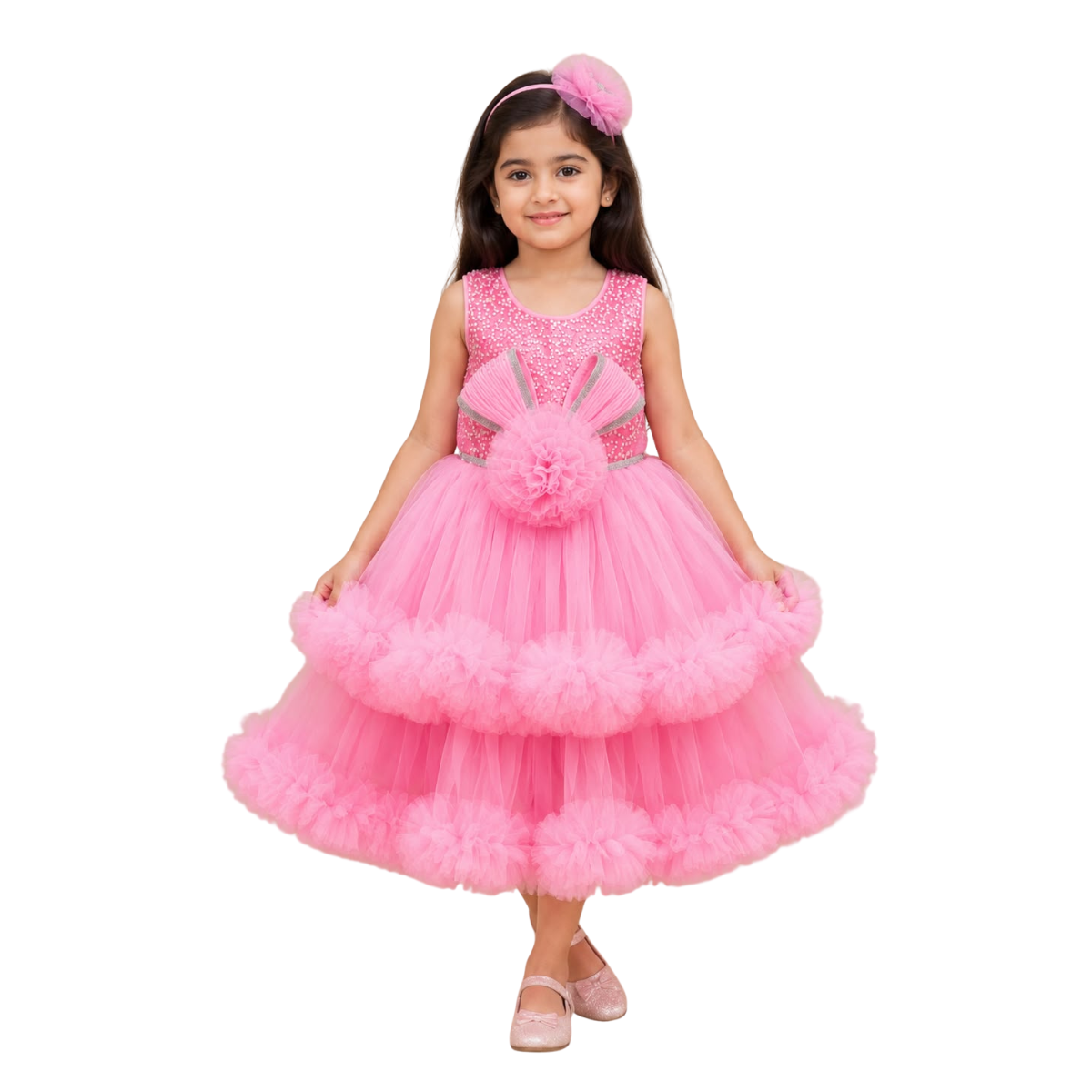 Kidstown Party Wear Frock - Tomato