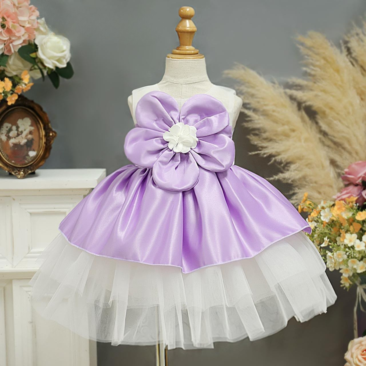Lavender Floral Party Dress for Baby Girls Photo 3