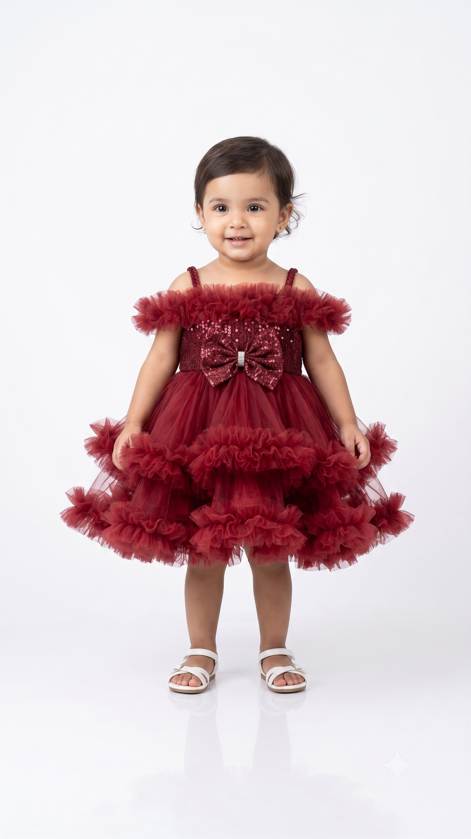 Maroon Ruffled Off-Shoulder Ballgown Photo 2