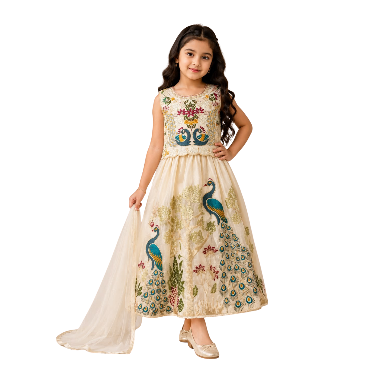 Royal Peacock Embroidered Ethnic Dress with Dupatta