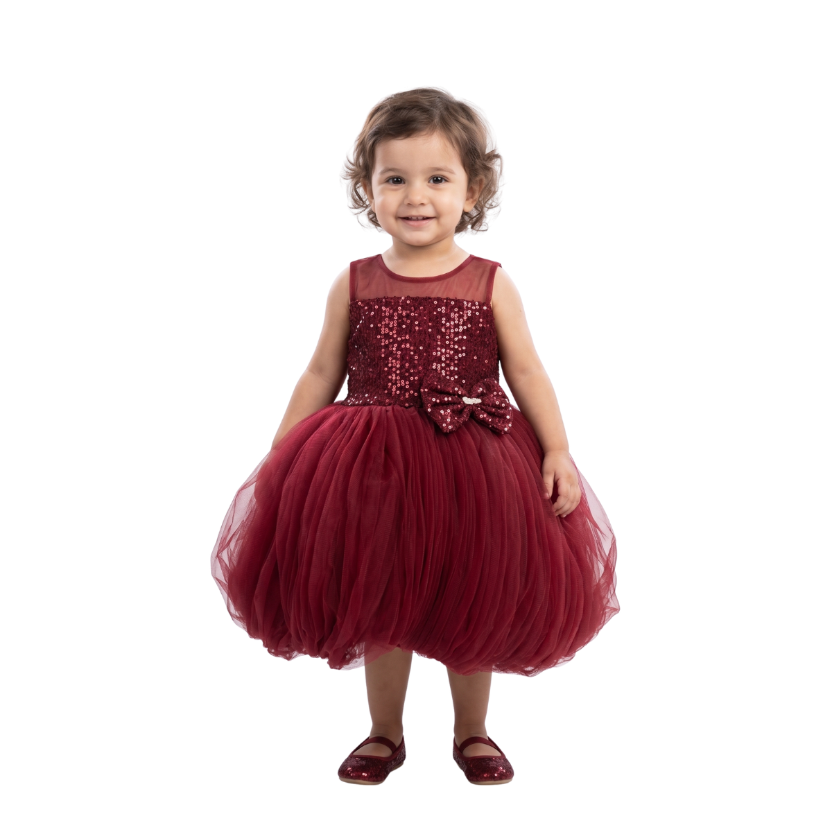 Royal Wine Sequin Bodice Balloon Tutu Dress with Bow