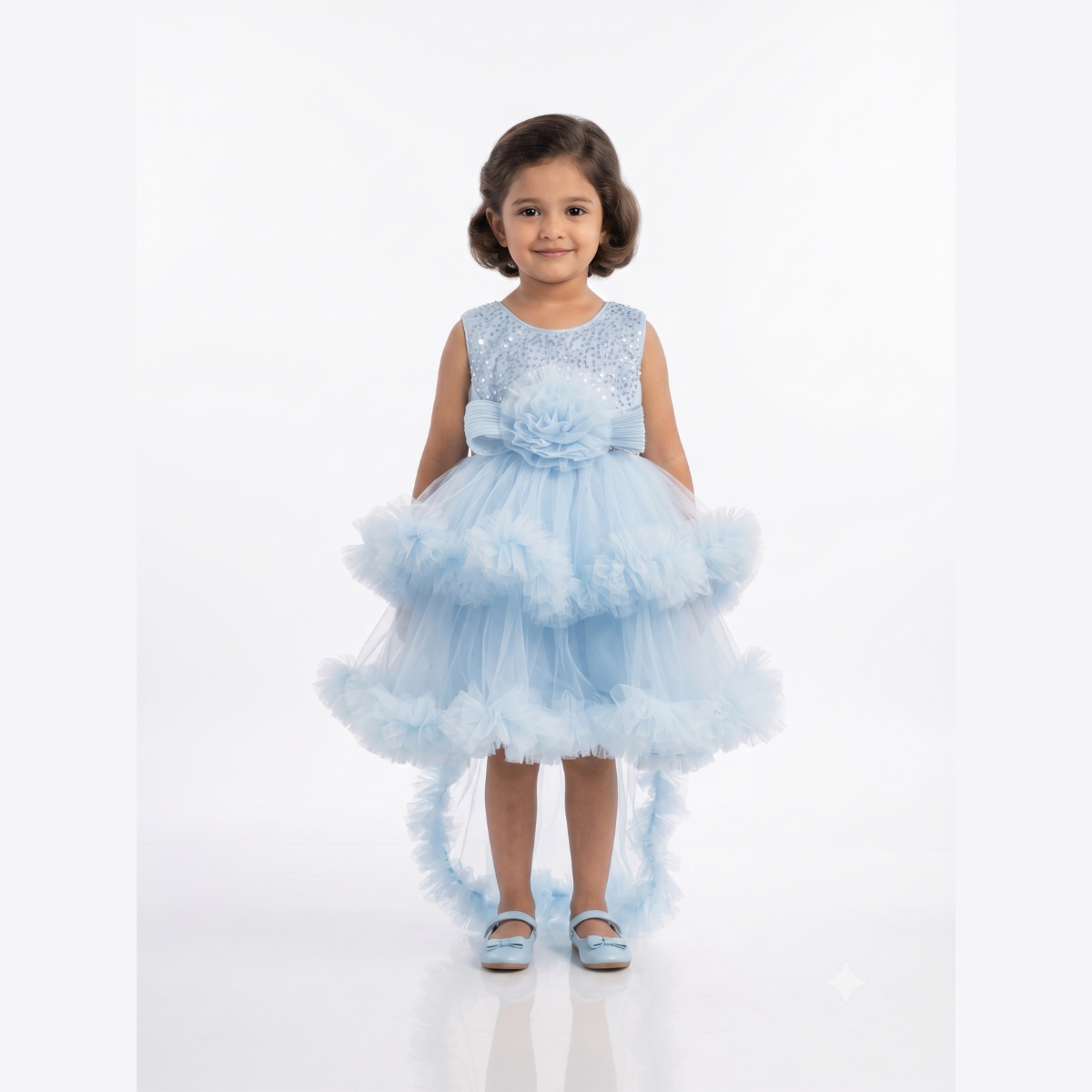 Serene Sparkle High-Low Ruffle Gown – Sky Blue