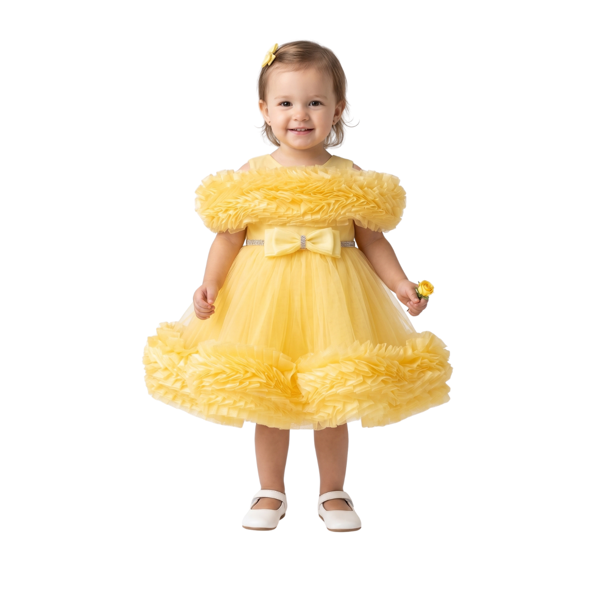Sunshine Yellow Layered Ruffle Princess Frock with Waist Bow