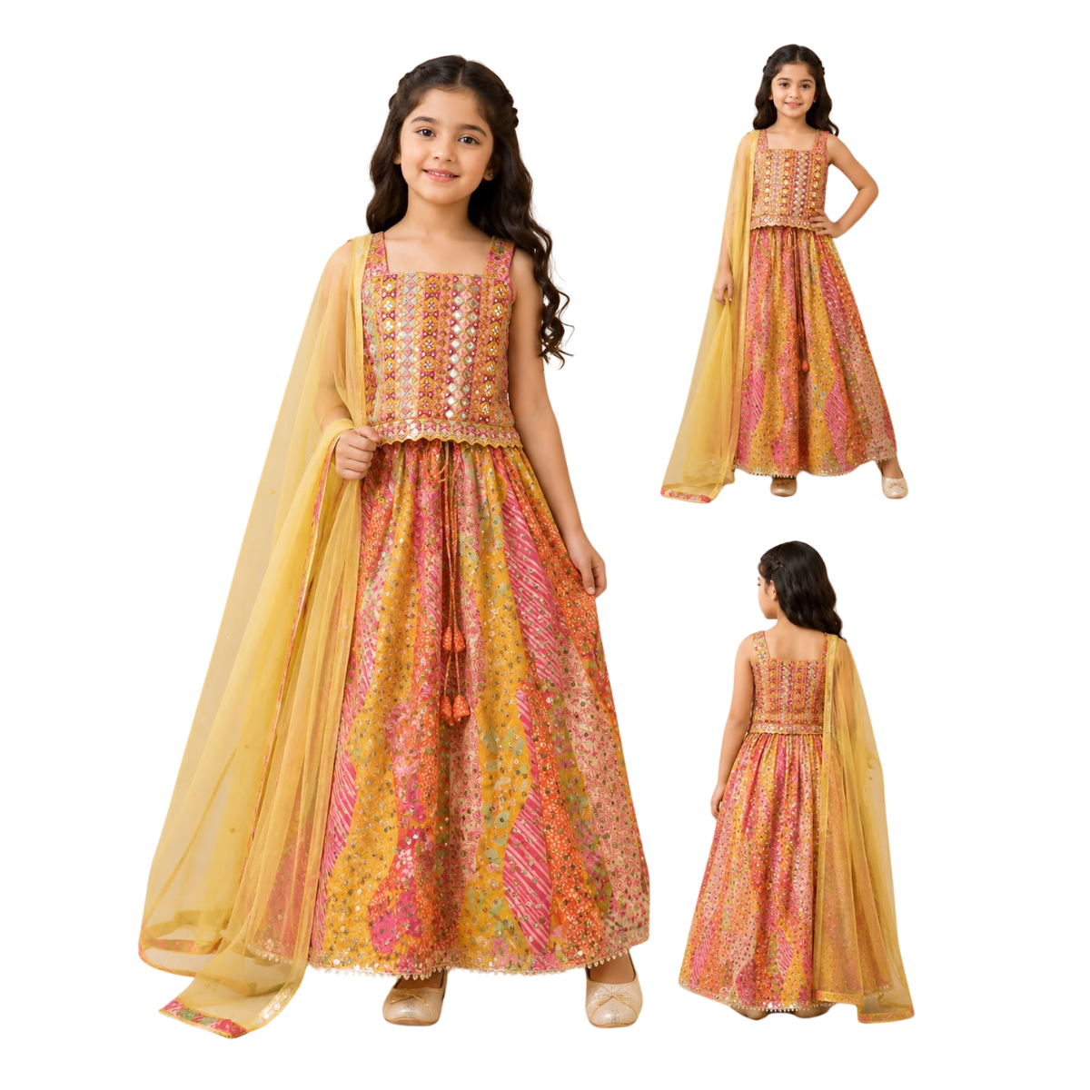 Sunshine Mirror Work Ethnic Lehenga Set with Dupatta