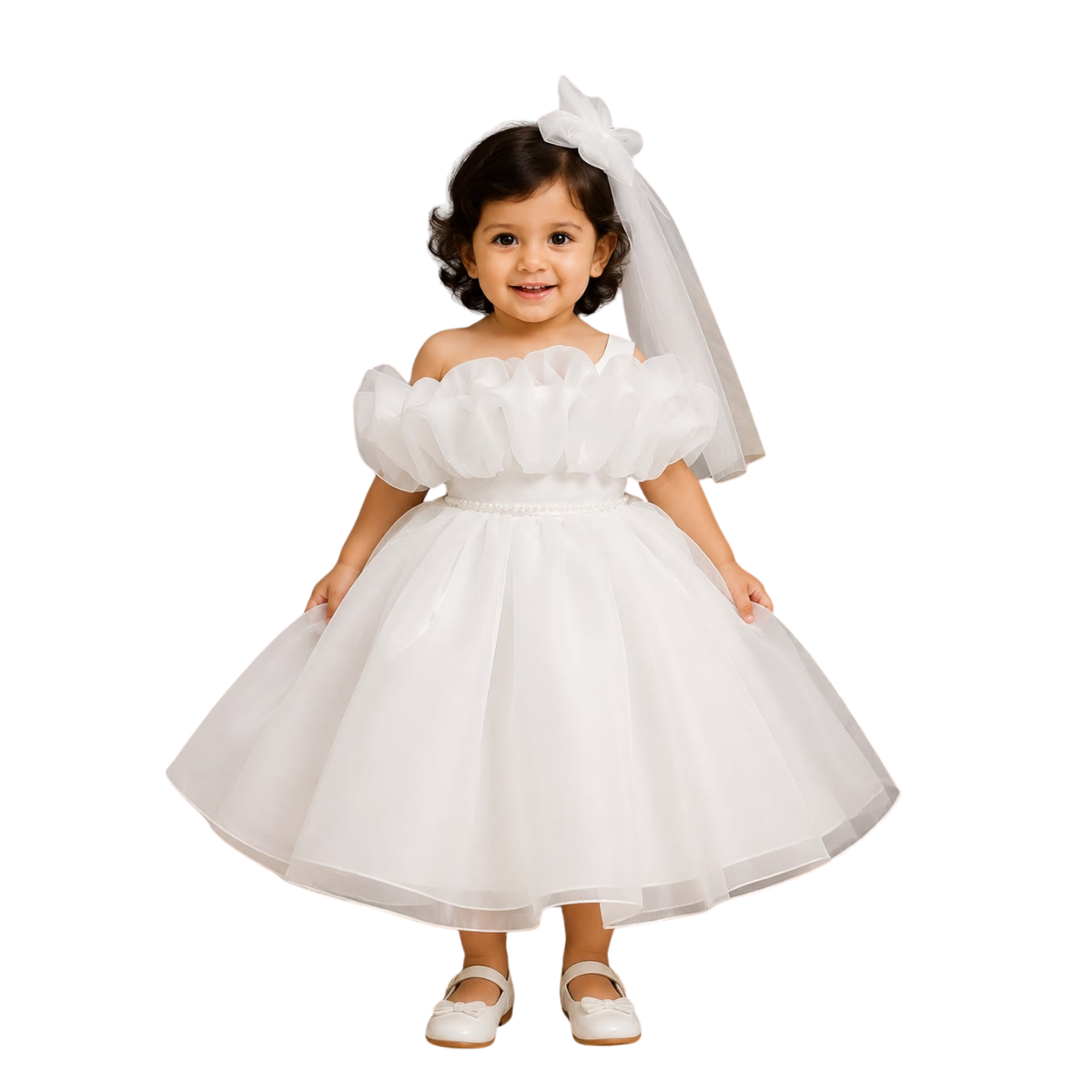 White Organza Princess Party Dress for Baby Girls