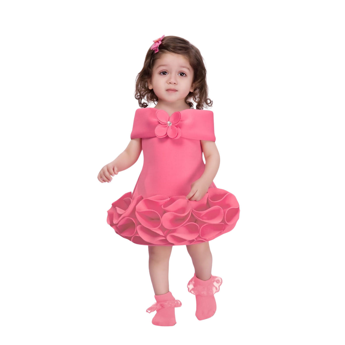 Newborn Coral Floral Party Frock Set