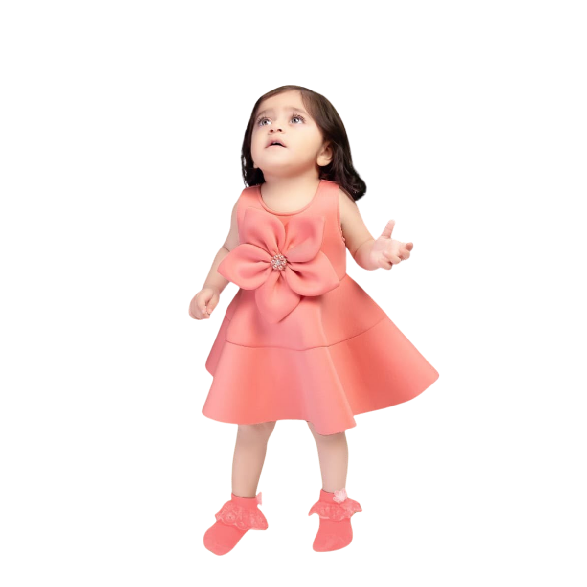 Kidstown Pink Party Wear Frock for Infants with Booties