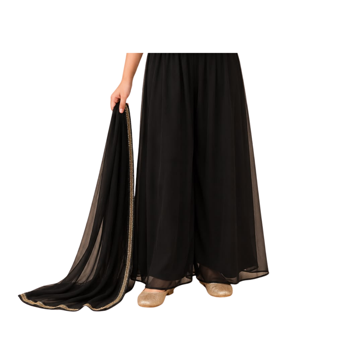 Kidstown Girls Black Embellished Palazzo Set Photo 2
