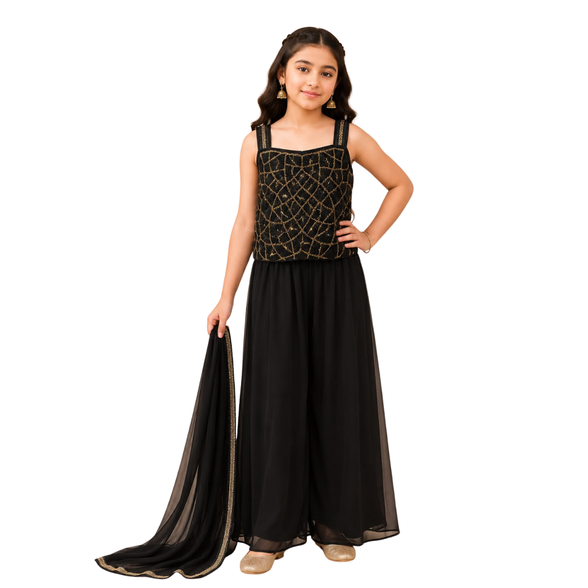 Kidstown Girls Black Embellished Palazzo Set